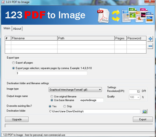 Windows 8 Free 123 PDF to Image Converter full